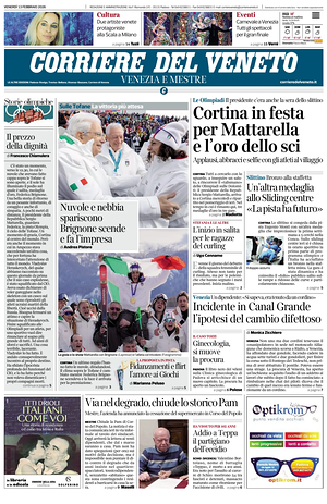 Prima pagina Corriere del Veneto di oggi - Quotidiano regionale