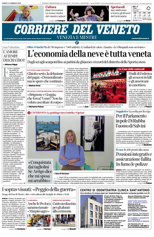 Prima pagina Corriere del Veneto di oggi - Quotidiano regionale