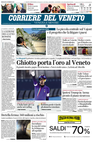 Prima pagina Corriere del Veneto di oggi - Quotidiano regionale