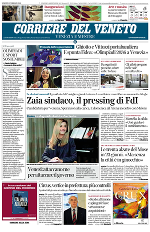 Prima pagina Corriere del Veneto di oggi - Quotidiano regionale