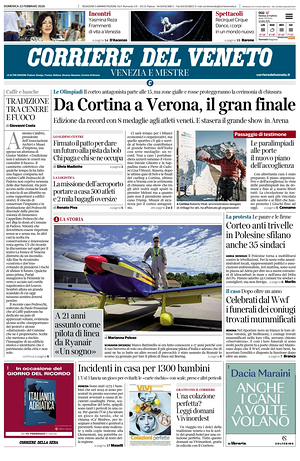 Prima pagina Corriere del Veneto di oggi - Quotidiano regionale