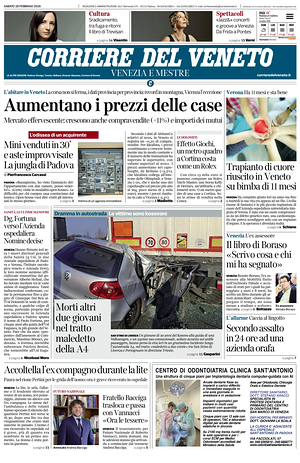 Prima pagina Corriere del Veneto di oggi - Quotidiano regionale
