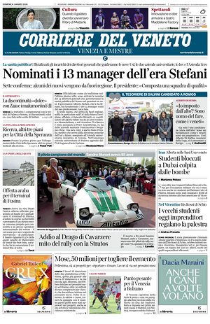 Prima pagina Corriere del Veneto di oggi - Quotidiano regionale