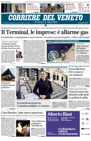 Prima pagina Corriere del Veneto di oggi - Quotidiano regionale