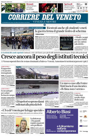 Prima pagina Corriere del Veneto di oggi - Quotidiano regionale