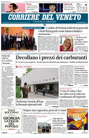 Prima pagina Corriere del Veneto di oggi - Quotidiano regionale