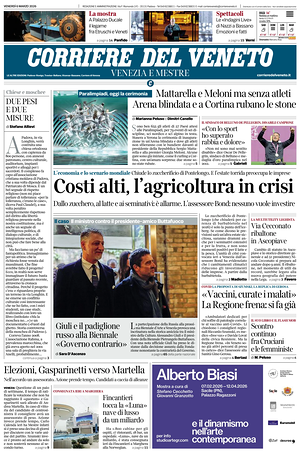 Prima pagina Corriere del Veneto di oggi - Quotidiano regionale