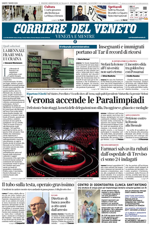 Prima pagina Corriere del Veneto di oggi - Quotidiano regionale
