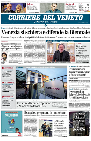 Prima pagina Corriere del Veneto di oggi - Quotidiano regionale