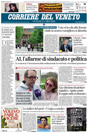 Prima pagina Corriere del Veneto di oggi - Quotidiano regionale