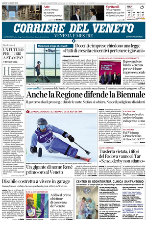 Prima pagina Corriere del Veneto di oggi - Quotidiano regionale