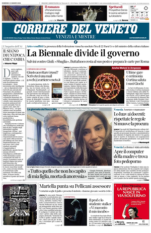 Prima pagina Corriere del Veneto di oggi - Quotidiano regionale