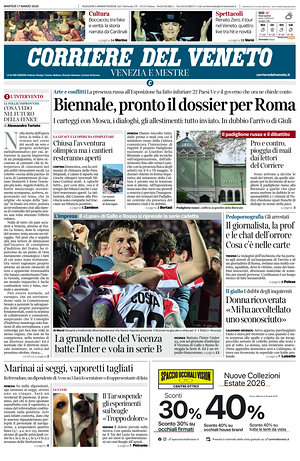 Prima pagina Corriere del Veneto di oggi - Quotidiano regionale