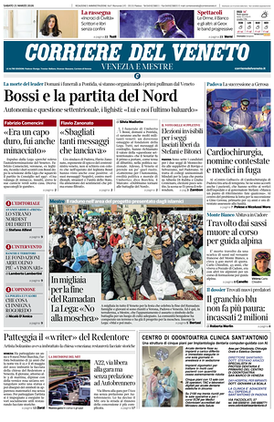 Prima pagina Corriere del Veneto di oggi - Quotidiano regionale