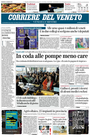 Prima pagina Corriere del Veneto di oggi - Quotidiano regionale
