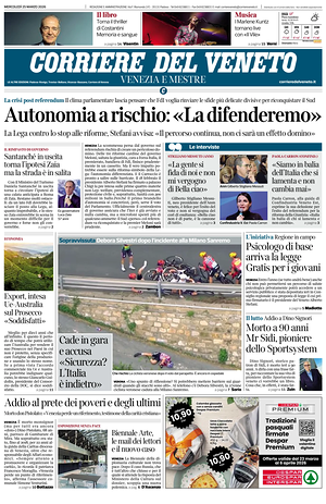 Prima pagina Corriere del Veneto di oggi - Quotidiano regionale
