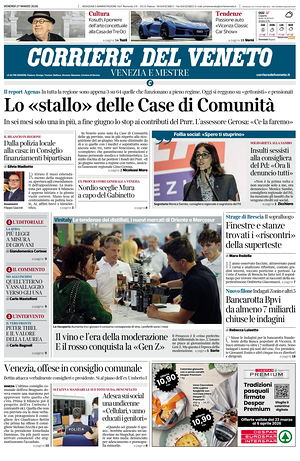 Prima pagina Corriere del Veneto di oggi - Quotidiano regionale