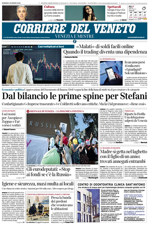 Prima pagina Corriere del Veneto di oggi - Quotidiano regionale