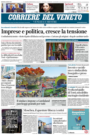 Prima pagina Corriere del Veneto di oggi - Quotidiano regionale