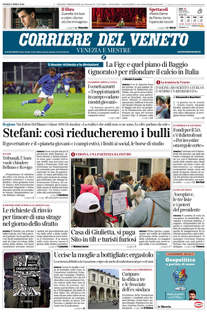 Prima pagina Corriere del Veneto di oggi - Quotidiano regionale