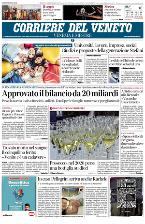 Prima pagina Corriere del Veneto di oggi - Quotidiano regionale