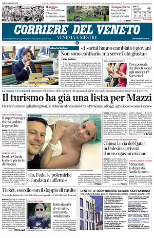 Prima pagina Corriere del Veneto di oggi - Quotidiano regionale