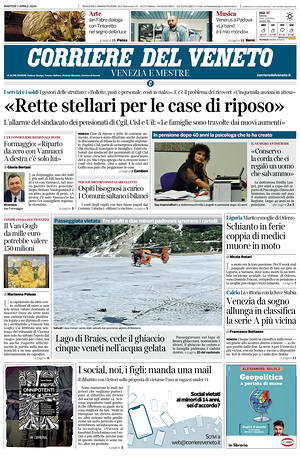 Prima pagina Corriere del Veneto di oggi - Quotidiano regionale