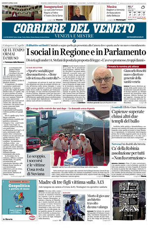 Prima pagina Corriere del Veneto di oggi - Quotidiano regionale