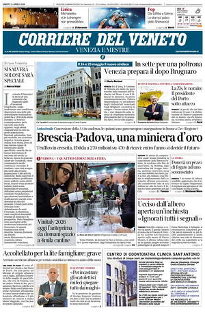 Prima pagina Corriere del Veneto di oggi - Quotidiano regionale