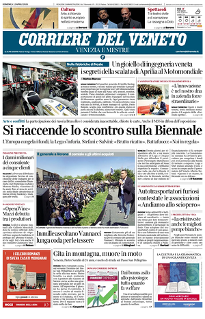 Prima pagina Corriere del Veneto di oggi - Quotidiano regionale