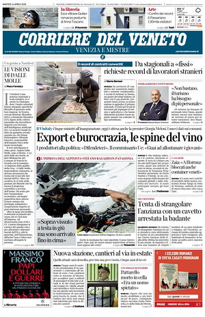 Prima pagina Corriere del Veneto di oggi - Quotidiano regionale