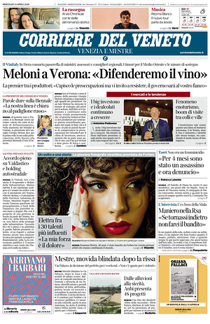 Prima pagina Corriere del Veneto di oggi - Quotidiano regionale