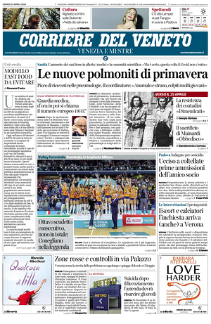 Prima pagina Corriere del Veneto di oggi - Quotidiano regionale