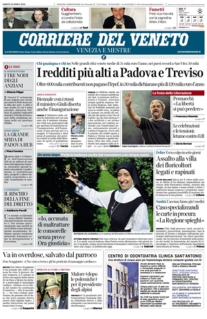 Prima pagina Corriere del Veneto di oggi - Quotidiano regionale