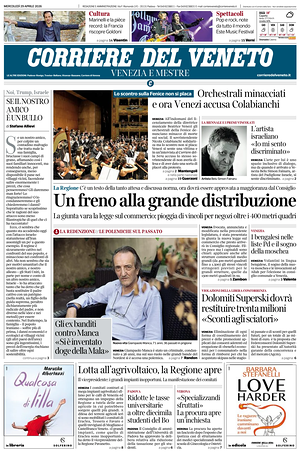 Prima pagina Corriere del Veneto di oggi - Quotidiano regionale
