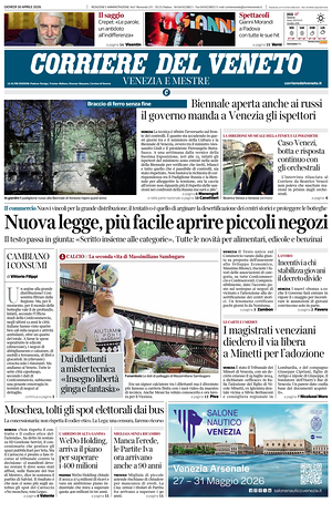Prima pagina Corriere del Veneto di oggi - Quotidiano regionale