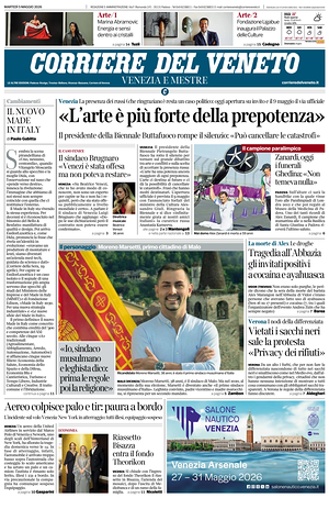 Prima pagina Corriere del Veneto di oggi - Quotidiano regionale