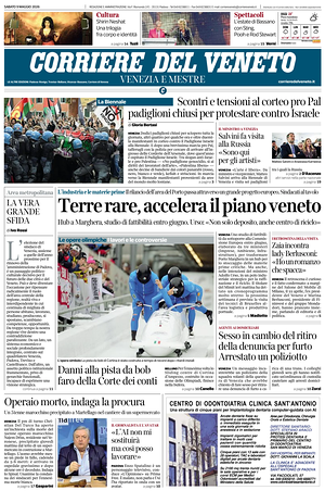Prima pagina Corriere del Veneto di oggi - Quotidiano regionale