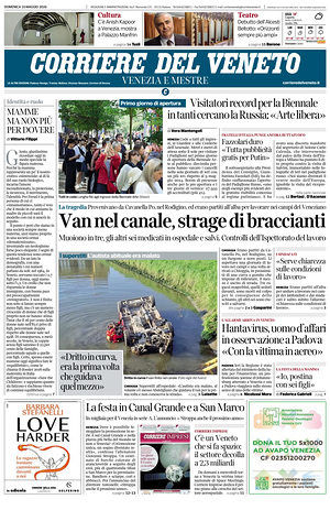 Prima pagina Corriere del Veneto di oggi - Quotidiano regionale