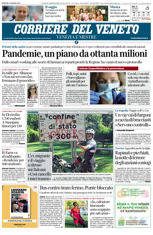 Prima pagina Corriere del Veneto di oggi - Quotidiano regionale