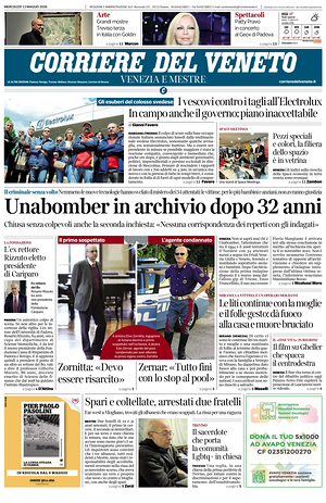 Prima pagina Corriere del Veneto di oggi - Quotidiano regionale