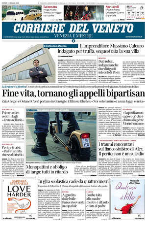 Prima pagina Corriere del Veneto di oggi - Quotidiano regionale