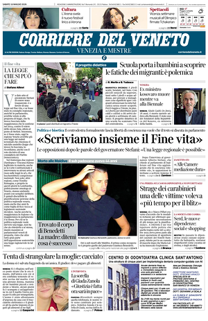 Prima pagina Corriere del Veneto di oggi - Quotidiano regionale