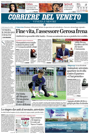 Prima pagina Corriere del Veneto di oggi - Quotidiano regionale