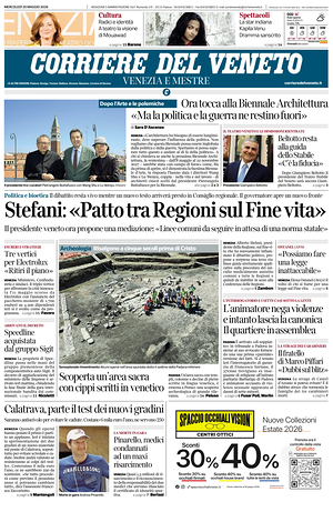 Prima pagina Corriere del Veneto di oggi - Quotidiano regionale