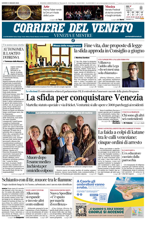 Prima pagina Corriere del Veneto di oggi - Quotidiano regionale