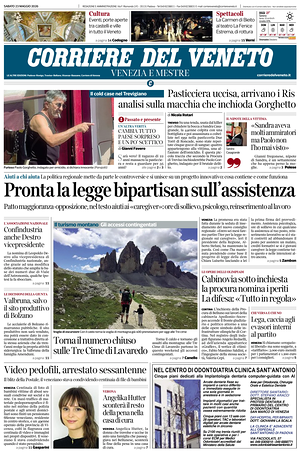 Prima pagina Corriere del Veneto di oggi - Quotidiano regionale