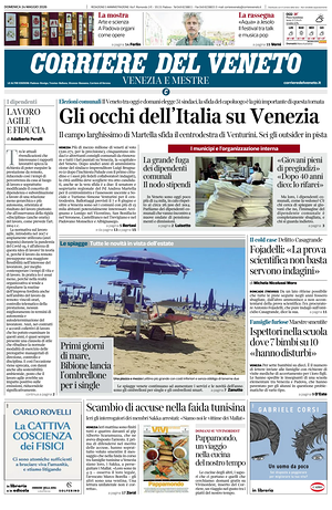 Prima pagina Corriere del Veneto di oggi - Quotidiano regionale