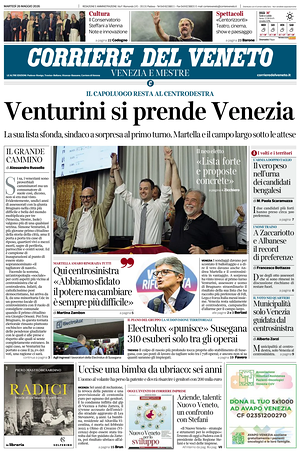 Prima pagina Corriere del Veneto di oggi - Quotidiano regionale