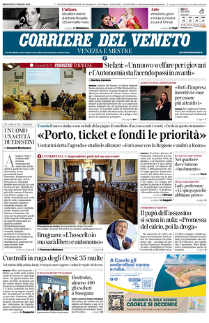 Prima pagina Corriere del Veneto di oggi - Quotidiano regionale